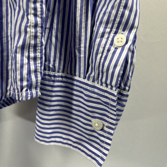 J Crew Women's Blouse Size 14 Blue White Stripe Long Sleeve Garcon Classic Fit - Picture 6 of 10